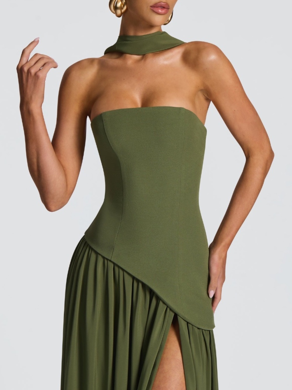 Babyboo Fashion Maliyah Maxi Dress NWT Khaki Corset Wedding Guest Formal M - Picture 4 of 16